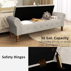 Storage Ottoman Bench for Bedroom, Linen 52" End of Bed Bench with Rolled Arms Upholstered Ottoman Bench Fit for Bedroom, Living Room, Entryway, Linen Gray