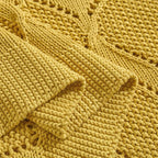 Longhui bedding Chunky Cotton Knit Throw Blanket for Couch, Sofa, Bed, or Chair, Decorative Breathable Fall Cable Knit Blanket 60 x 80 Inches, Large Mustard Yellow