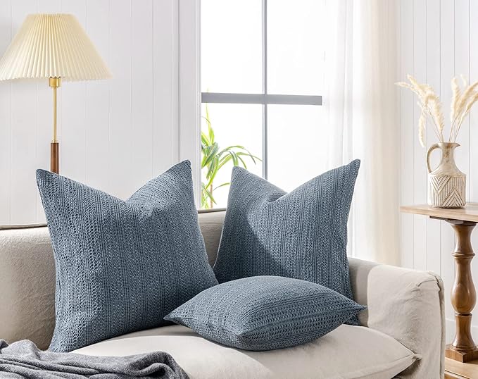26x26 Pillow Covers Decorative Euro Shams Set of 2 Cotton Boho Throw Pillow Covers Large Square Pillowcase for Couch Bed, Blue Grey