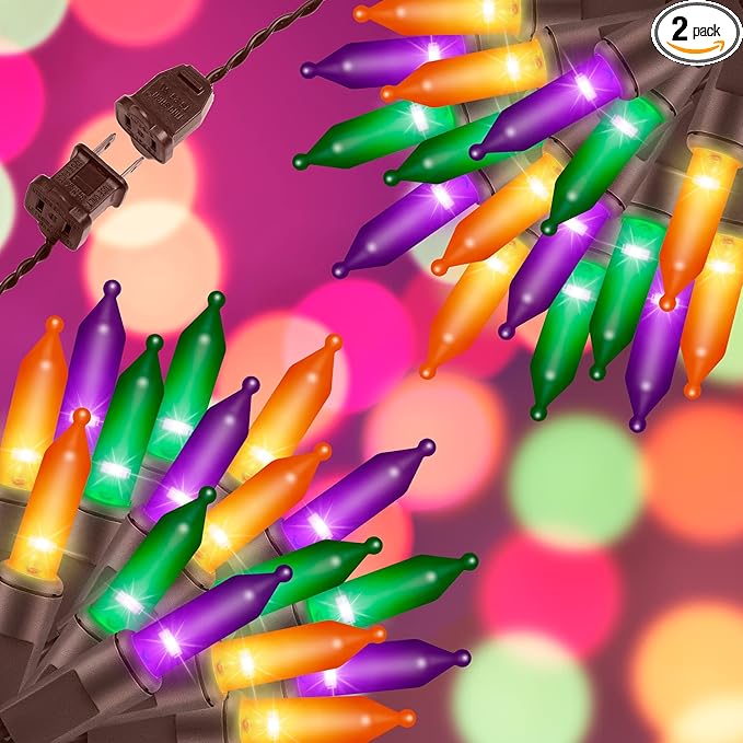 300LIGHTS(2*150L) ORANGE PURPLE and GREEN Extra-Bright With End Connectors Halloween Decorative Lights 19.44m UL Certified Mini String Light Set Waterproof for Halloween Home Garden Tree Party