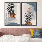 SIGNFORD Framed Canvas Print Wall Art Forest Plant Silhouettes & Mid-Century Symbols Abstract Shapes Illustrations Modern Boho Nature for Living Room, Bedroom, Office - 16"x24"x2 Black