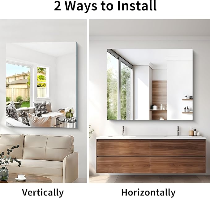 Frameless Mirror, 40x48 Inch Large Bathroom Mirrors for Wall Over Sink, Upgraded Shatterproof Vanity Mirror with Polished Edge for Bathroom,Bedroom,Living Room and Entryway