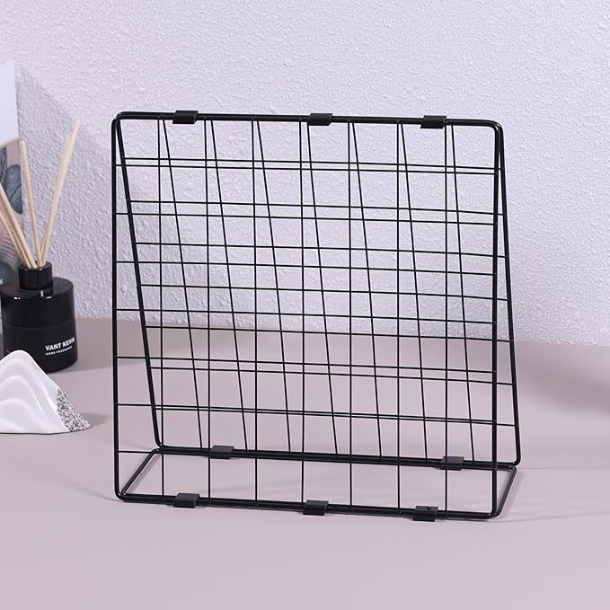 Photo Display Rack, Note Display Rack, Double sided Photo Metal Rack, Desk Photo Manager, With 20 Wooden Clips, Black