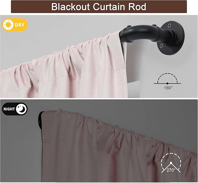 Industrial Curtain Rods for Windows 48 to 84, 2 Pack 1 Inch Heavy Duty Curtain Rods, Outdoor Curtains Rod 48-84 inch, Wrap Around Blackout Curtains Rod, Rustic Black