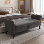 Furniliving 51” Bedroom Bench, End of Bed Bench with Button-Tufted Large Upholstered Storage Bench Ottoman Velvet Window Bench with Storage Shoe Cabinet Bench, for Bedroom, Entryway, Closet, Grey