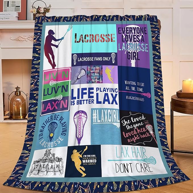 Lacrosse Throw Blanket for Women Girls, Lacrosse Sport Fleece Blankets Lightweight Fuzzy Cozy Plush Flannel Fleece Decor for Bed Sofa 40"x50"