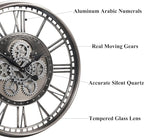 CLXEAST 28 Inch Original Real Moving Gear Wall Clock Roman Numerals,Oversized Large Wall Clocks for Modern Farmhouse Living Room Home Decor,Brushed Gunmetal