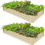 Land Guard 2 Pack 8×4×1ft Galvanized Metal Raised Garden Bed, Metal Planter Kit Box Outdoor for Deep-Rooted Vegetables, Flowers, Green and Herbs (Cream Yellow)