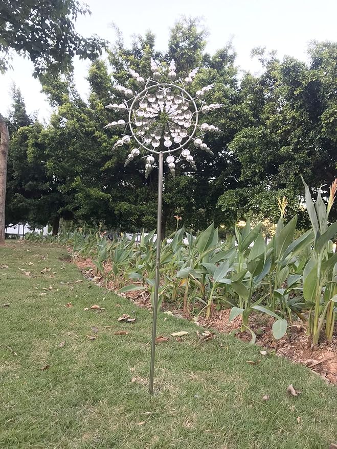 Unique and Magical Metal Windmill, 3D Wind Kinetic Sculpture, Wind Spinner Solar, Lawn Solar Wind Spinners for Yard and Garden, Wind Catchers Metal Outdoor Patio Decoration (1 PCS -Silver)