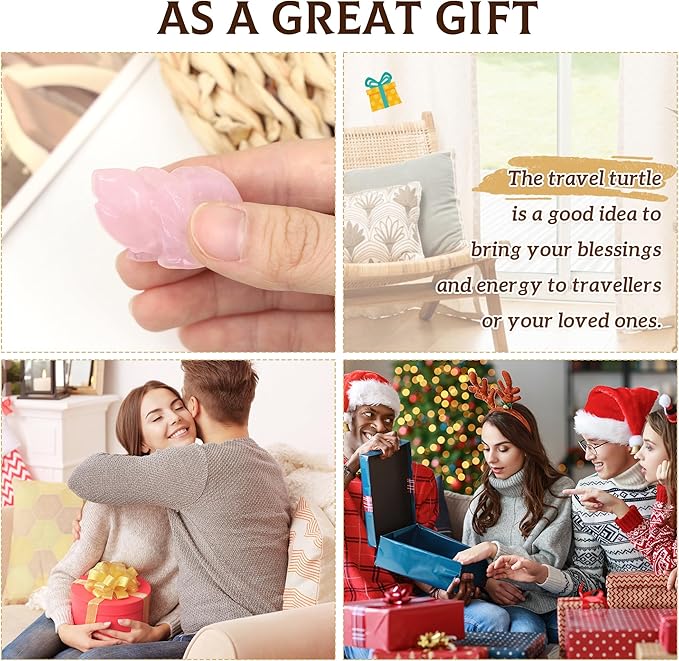 QINJIEJIE Rose Quartz Crystal Travel Turtle Figurines Healing Crystals Best Travel Gifts for Women Men Travelers Sea Turtle Lovers Office Desk Decor Good Luck Gifts for Traveling Abroad