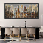 Framed Large Cityscape New York Wall Art Canvas Prints Abstract Brown City Theme Paintings Modern Canvas Wall Art for Living Room Pictures Wall Decor Bedroom Big Size 31x70