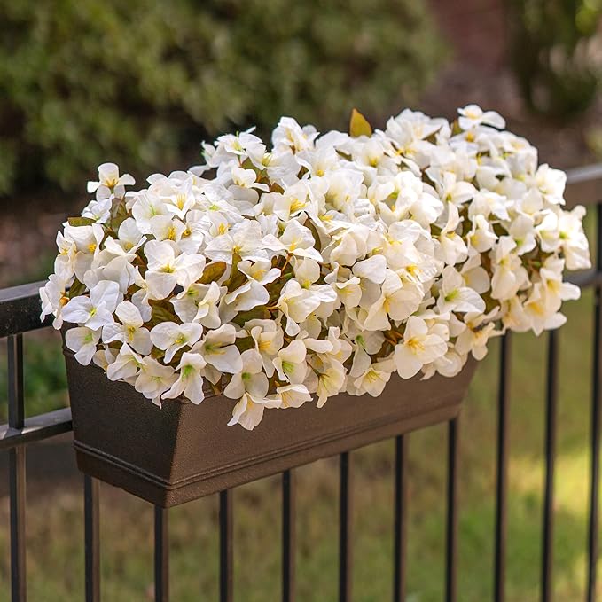 Artificial Flowers for Outdoors Fall Decoration, 4 Bundles Fake Bougainvillea Flower Plants UV Resistant Faux Fall Flowers for Planters Outside Patio Porch Window Garden Home Decor, Fall White