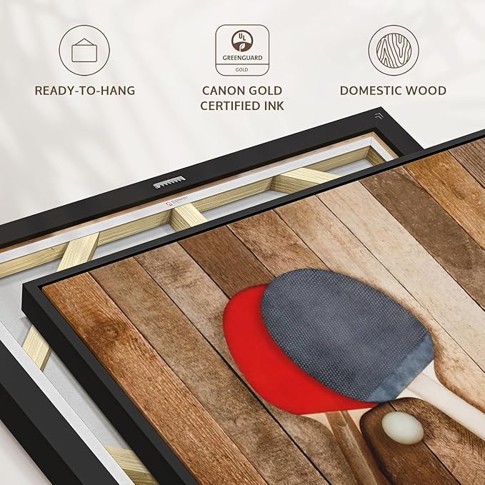 ElephantStock Ping Pong Wall Art - Horizontal Framed Canvas - 1-Piece Living Room Wall Decor - Photography Canvas Print - Brown and Red Decor for Wall - 25" X 17"