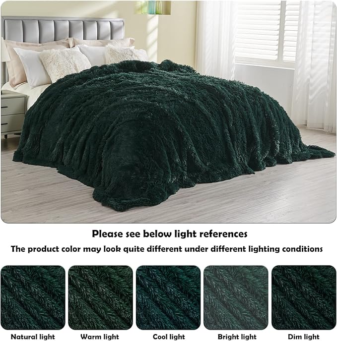 GONAAP Fuzzy Faux Fur Throw Blanket Queen Size Forest Green Super Soft Cozy Plush Fuzzy Shaggy Blanket for Couch Sofa Bed (Forest Green, Queen(90"x90"))