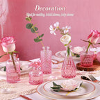 Pink Glass Bud Vases Set of 5, Mini Flower Vase for Centerpieces, Small Clear Vases in Bulk for Wedding Decorations, Vintage Vase for Table, Home Décor