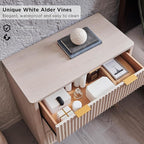 T4TREAM Fluted 3 Drawer Dresser, 32" Tall Modern Chest of Drawers, Curved Profile Design, Wood Drawer Organizer for Bedroom, Living Room, Hallway, Entryway, White Alder