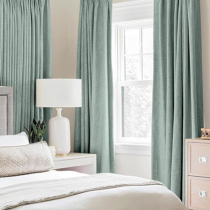 MIULEE Linen Texture Curtains for Bedroom Solid 100% Blackout Thermal Insulated Seafoam Green Curtains Grommet Room Darkening Drapes for Living Room Nursery 52x45 Inch (2 Panels)
