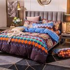 ABREEZE Bohemian Duvet Cover Set Colorful Brown Boho Retro Bedding Set Damask Paisley Cotton Duvet Cover Tribal Reversible Bedding Exotic Style Comforter Cover 3-Piece Queen