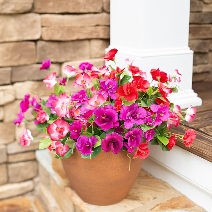 Hibiscus Artificial Flowers Plants for Outdoors Decoration, 6 Bundles Silk Hibiscus Bouquet Tropical Flowers Artificial Realistic UV Resistant Fake Flowers for Outside Planter Porch Patio Balcony, Mix