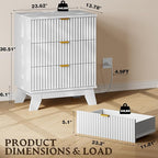 30.5" Nightstand with Charging Station, 3-Drawer Fluted Bedroom Chest, Wood Bedside Dresser with Power Outlets and USB Ports, Metal Slides, Stable Base, Modern Storage Cabinet for Small Spaces