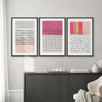 SIGNWIN Framed Canvas Print Wall Art Set Pink Geometric Color Block Collage Abstract Shapes Illustrations Modern Art Contemporary Minimal Ultra for Living Room, Bedroom, Office - 24"x36"x3 Black