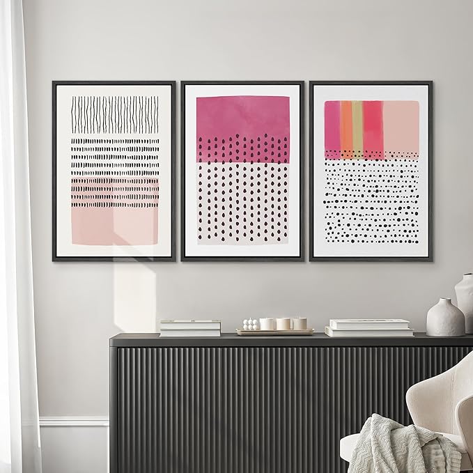 SIGNWIN Framed Canvas Print Wall Art Set Pink Geometric Color Block Collage Abstract Shapes Illustrations Modern Art Contemporary Minimal Ultra for Living Room, Bedroom, Office - 16"x24"x3 Black