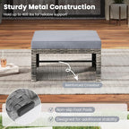 Tangkula 2 Pieces Patio PE Rattan Ottomans, Multipurpose Outdoor Footstool Footrest Additional Seating Side Table with Soft Zippered Cushions for Deck, Garden, and Yard (Gray)