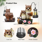 Json Garden Owls Statue with Solar LED Lantern, Loving Owls Family Embrace, Gifts for Mom Yard Art, Whimsical Figurine Large Sculpture Lighted Outdoor Mother's Day Spring Decorations for Lawn, Porch