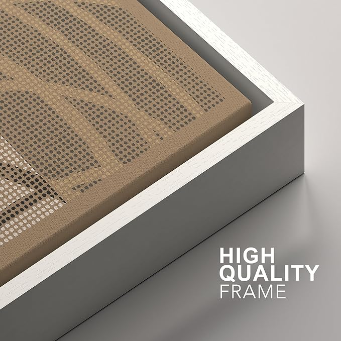 SIGNFORD Framed Canvas Print Wall Art Set Geometric Dot Patterns Earthy Beige and Brown Contrast Illustration Modern Art Decorative Nordic Nature for Living Room, Bedroom, Office - 24"x36"x2 White