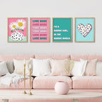 SIGNWIN Framed I'm a Barbie Girl in The Barbie World Wall Art, Set of 4 Heart, Chrysanthemum Illustration Wall Decor Prints, Preppy Room Decor Wall Décor for Living Room, Bedroom - 12"x16" Natural