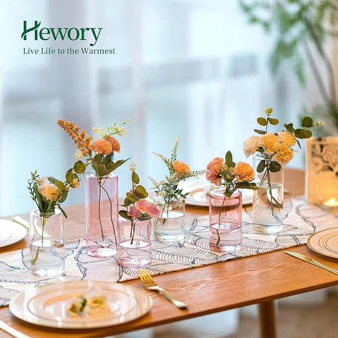 Small Glass Bud Vases for Centerpieces – Hewory 24pcs Clear Blown Single Flower Vases Bulk, Modern Mini Cylinder Vase Set for Wedding Anniversary Birthday Party Events Home Living Room Table Decor