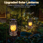 Solar Powered LED Lanterns Decorative Outdoor,2 Pack Bronze Vintage Lanterns with Dancing Flame,Waterproof Solar Hanging Lights for Camping Patio Garden Yard Pathway Decor