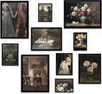 Dark Academia Decor Framed Wall Art, 10 pcs of Gothic Wall Art for Moody Decor, Vintage Room Decor Aesthetic Dark Academia Prints for Bedroom