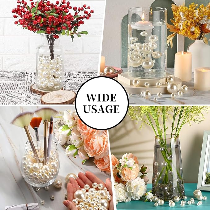 200PCS Milk White Faux Pearls Beads for Centerpiece Vases, Vase Filler Faux Pearls, No Holes Filler Beads for Party Anniversary Birthday Wedding Table Decor, 10/14/20/30mm