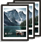 12x16 Picture Frame Set of 3 - Display 11x14 Photo with Mat or 12 x 16 Poster without Mat, Wall Mounting Horizontal and Vertical, Black