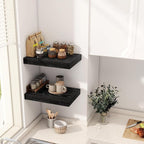 12 Inch Deep Black Floating Shelves, 16 x 12 Floating Shelf for Books, Rustic Wood Deep Wall Shelves for Home Storage & Display, 2" Thicked Shelves for Kitchen, Living Room, Bedroom, 2 Pack