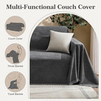 Couch Cover for Dogs Sectional Sofa Covers Washable for 3 Cushion Couch, Chenille Couch Cover Blanket, Sectional Sofa Slipcovers, Multi-Use Furniture Protector for Kids, Pets, 71" X150", Dark Grey