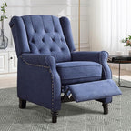 CANMOV Push Back Recliner Chair Set of 2, Modern Fabric Wingback Recliner Chair, Comfy Armchair Single Sofa Accent Chair with Padded Seat and Nailhead Trim, Tufted, Dark Blue
