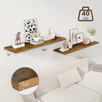 Dreamland 48" Floating Shelves for Wall, 12" Deep Slim Rustic Brown Floating Shelves, Wall-Mounted Shelves for Bedroom, Living Room, Kitchen, Bathroom - Set of 2