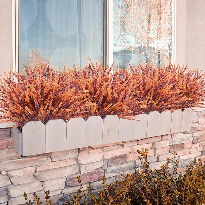 Krissing 40 Pcs Artificial Fall Flowers for Outdoors UV Resistant Artificial Fall Lavender Outdoor Flowers Fake Greenery Shrubs for Home Indoor Outside Garden Patio Porch Fall Decor