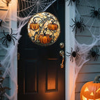 Stained Glass Window Hanging - Halloween Decoration Orange Pumpkin Vine Leaves Suncatcher for Door Garden Spooky Sun Catchers Gothic Decor Horror Gifts for Women Men Friend Boy Girl 7.8 in