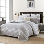 Y-PLWOMEN Quilt King Size - 100% Cotton King Quilt, Grey Striped Quilt for King Bed, Lightweight Reversible King Size Bedspread for All Season, 3-Piece