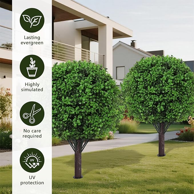 BAIJIALI Artificial Trees,2 Set of 16'' UV Resistant Fake Evergreen Shrubs Bushes Plants (Boxwood, 2 Packs)