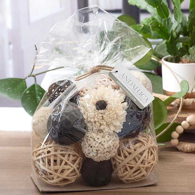 ANDALUCA Black & White Decorative Balls Bowl Filler Bag with Orbs, Balls (Black)