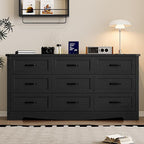 9-Drawer Dresser for Bedroom, Modern Wooden Chest of Drawers with Metal Handles, Anti-Tipping Design, Sturdy and Stable Storage Organizer for Living Room, Entryway, Home Office