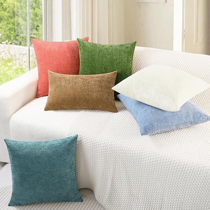 CaliTime Throw Pillow Covers Decorative 18 X 18 Inches Pack of 2 Cozy Chenille Cushion Cases for Couch Sofa Bed Living Room Home Forest Green