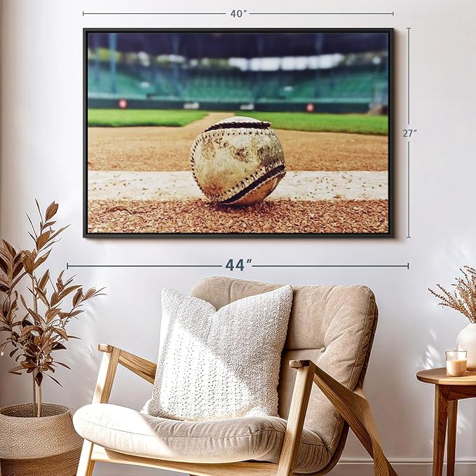 ElephantStock Baseball In Stadium Wall Art - Horizontal Framed Canvas - 1-Piece Living Room Wall Decor - Car Photography Canvas Print - Brown and Beige Decor for Wall - 40" X 27"