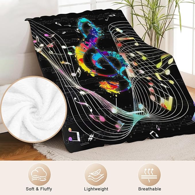 Music Blanket for Girls Women Music Notes Lovers Gifts for Boys Men Lightweight Fuzzy Throw Blanket Cozy Plush Flannel Fleece Blankets for Bed Decor 50"x60"