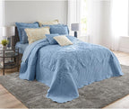 BrylaneHome Bedding Lightweight All Season Modern Amelia Quilted Damask Oversized Ultra Soft Bedspread - Full, Ashley Blue
