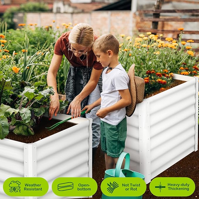 Galvanized Raised Garden Bed Outdoor, 2 Pcs 6x3x2FT Outdoor Large Planter Raised Beds Open Base with Safety Edge and Glove for Vegetables Flowers Ground Planter, White